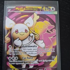 Pokemon Mega Audino-ex Pink Yellow Holo Card